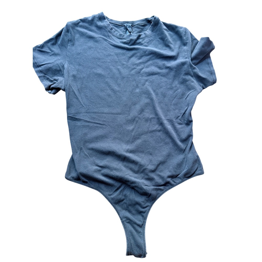 Skims Cotton Jersey Crew Neck Bodysuit Anthracite Size XL